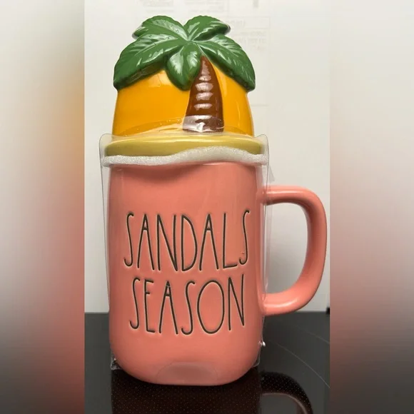 Fun Rae Dunn “Sandals Season” Ceramic Mug with Topper- NWT - Picture 1 of 3